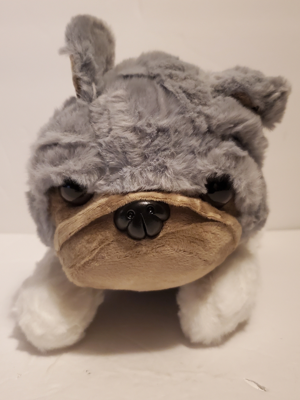 Medium Gray White Brown Bulldog Stuffed Animal Toy, Soft Plush Pet, 14-24 in